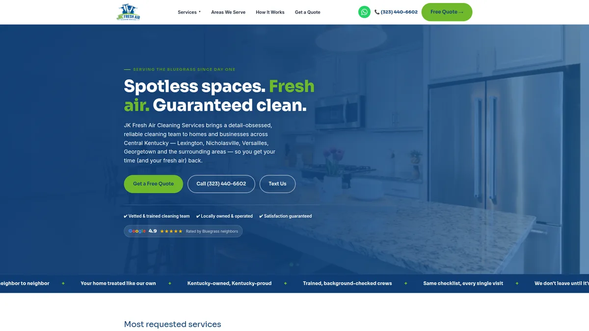 JK Fresh Air Cleaning website homepage