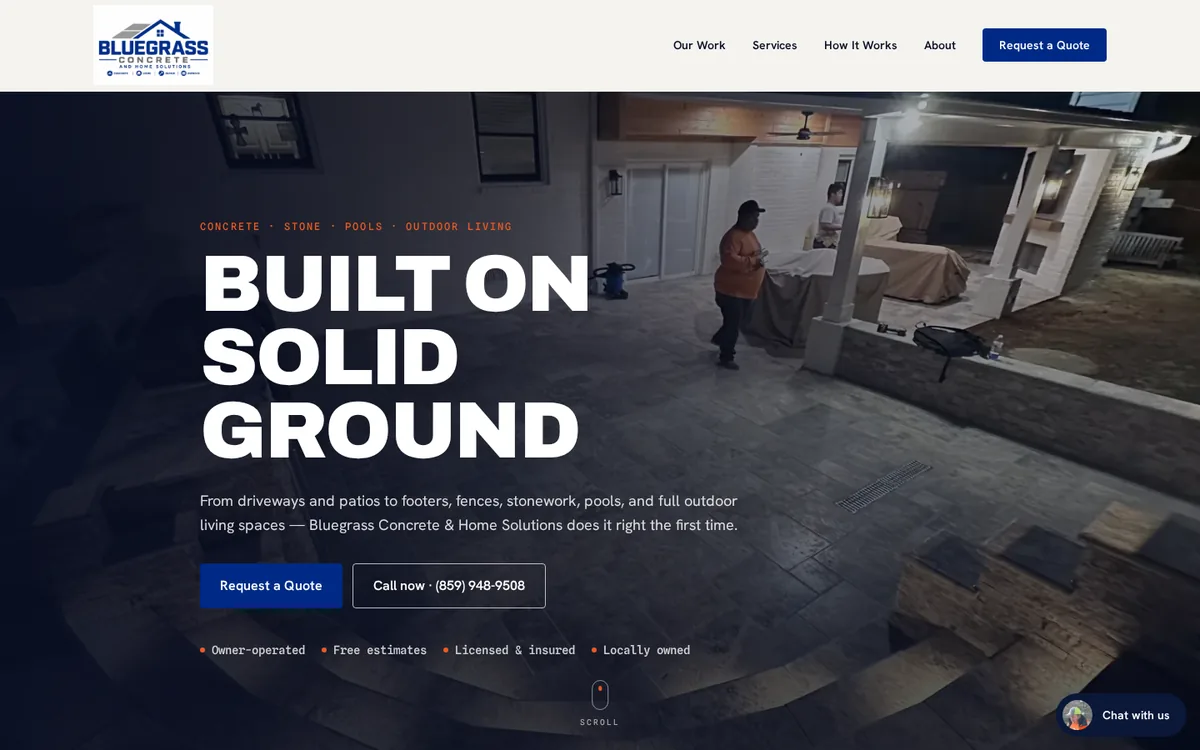 Bluegrass Concrete & Home Solutions website homepage