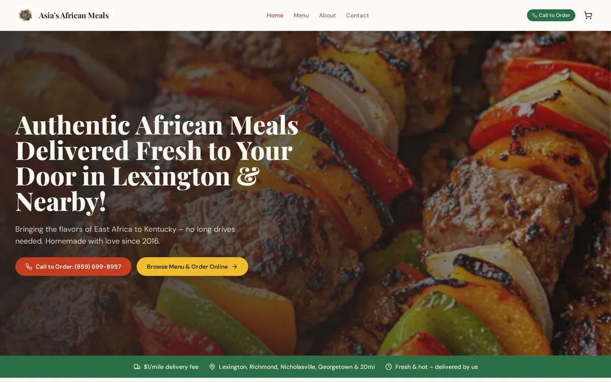 Asia African Meals website homepage