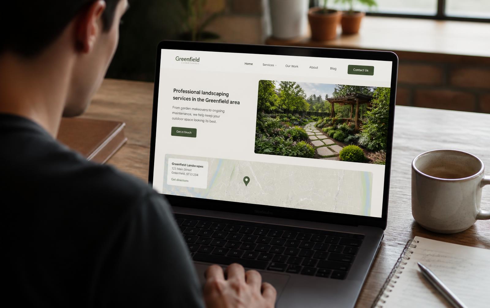 A clean local business website with the address and map right on the homepage